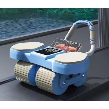 Imagem de Roda de rolo Ab Rebote automático com suporte de cotovelo, rolo de roda abdominal, equipamento de treino de núcleo de roda abdominal de quatro rodas atualizado para academia em casa (azul