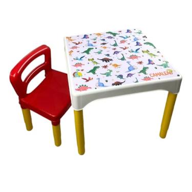 Imagem de Conjunto Mesa Mesinha Infantil Com 1 Cadeira Escolar Plástica Camaleão (Dino)