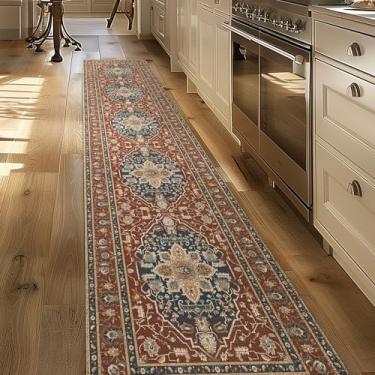 Imagem de EVERGRACE Tapetes de lã sintética para corredor, 6 cm x 25 cm, boho medalhão para sala de estar, ambientes internos e externos, para quarto, sala de jantar, entrada, cozinha, tapete lavável, terracota