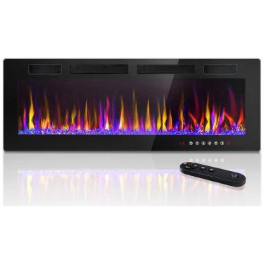 Imagem de Lareira Elétrica de Embutir A46x152L com Temporizador, Chamas Ajustável e Tela Sensível ao Toque, LEMBERI, Preta