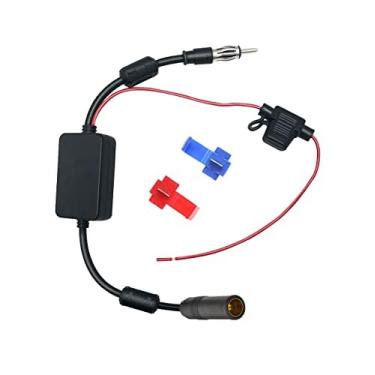 Imagem de POBADY FM/AM DAB DAB+ Amplificador de Sinal de Antena de Carro DIN Fêmea para DIN Macho Adaptador 12V Antena de Rádio Digital Amplificador de Antena Divisora ​​com Anel Magnético para Rádio de Áudio