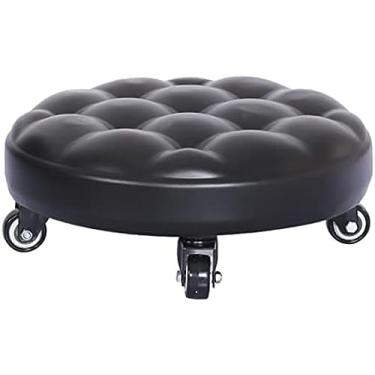Imagem de Tamborete pequeno com rodas giratórias, assentos de couro PU cadeira sapato trocando fezes, assento de rolo baixo para home office fitness ao ar livre, preto1