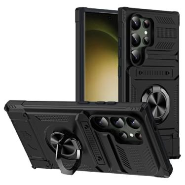 Imagem de Anel suporte mech proteção magnética caso de telefone para samsung s24 ultra plus s23 a35 a25 a15 com capa de suporte de cartões, preto, para sam s24 plus