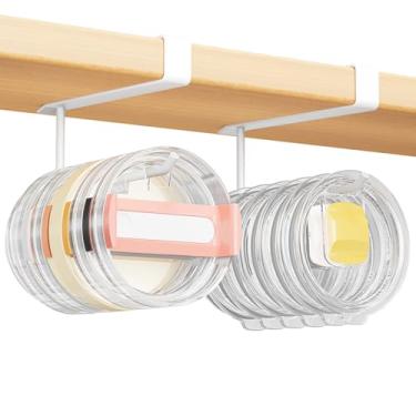 Imagem de Amawarm Pacote com 2 organizadores de tampa de copo, suporte de tampa sob o armário para caneca isolada Yeti/caneca isolada Stanley/tampa de caneca simples e moderna, sem colagem, sem perfuração, até