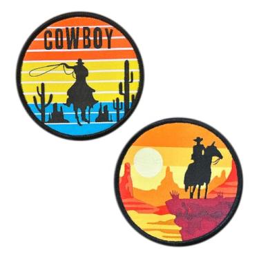 Imagem de 2 peças de patch caubói ocidental, vintage cowboy oeste aventureiro bordado, patch engraçado de motociclista moderno, adesivo de moral DIY divertido, gancho e laço para mochilas, coletes, jaquetas,