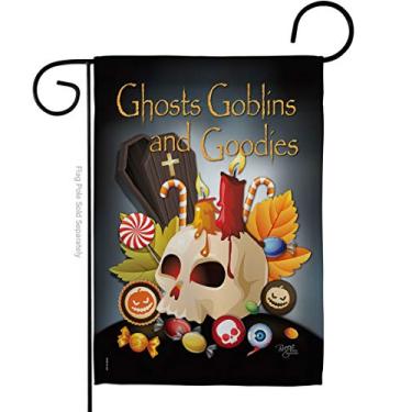 Imagem de Breeze Decor G162007 Ghosts Goblins and Goodies Impressão de Halloween Decorativa Vertical Jardim Bandeira 33 x 47 cm Estampada nos EUA Multicolorida