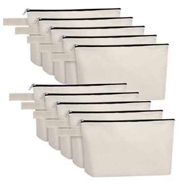 Imagem de Sinzip 10 Pieces Cotton Canvas Makeup Bag with Bottom, Multi-Purpose Cosmetic Bag with Zipper Travel Toiletry Pouch, Blank DIY Craft Bag Pencil Bag (M, White), MN-WB07