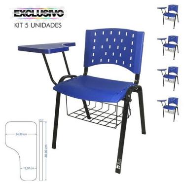 Imagem de Cadeira Universitária Plástica Azul Com Porta Livros 5 Unidades Pranch