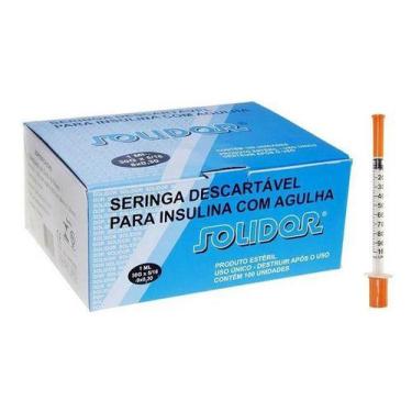 Imagem de Seringa de Insulina Solidor 1 ml com agulha 8x030mm caixa com 100 Unid
