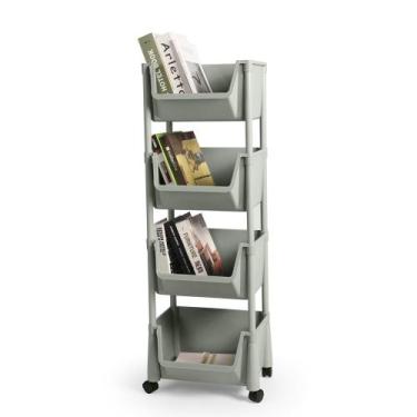 Imagem de Kit 2 Carrinho Multiuso 4 Prateleiras em Plástico com Rodízio - Cinza 