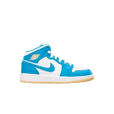 Imagem de Nike T nis masculino Air Jordan 1 Mid, masculino, Aquatona/ouro celestial - branco, 4.5 Big Kid