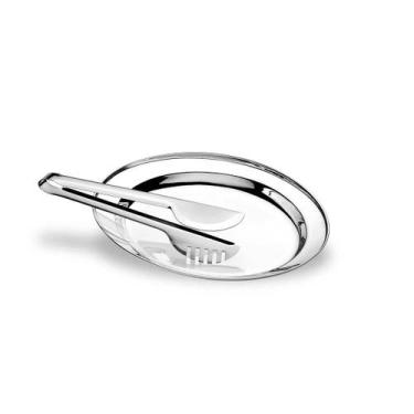 Imagem de Travessa oval de servir em aço inox 30cm com pegador Up Home UD023