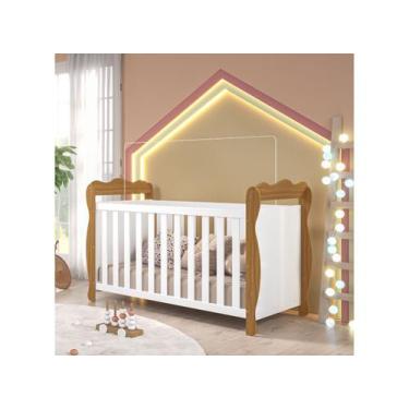 Imagem de Berço Americano Lisi Moveis Peroba mini cama MDF, Branco e Amêndoa