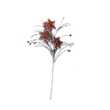 Imagem de Galho Decorativo de Natal Vermelho e Branco com Brilho 75cm - Tok da C