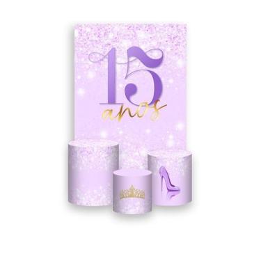 Imagem de Painel De Festa Vertical 1,50 x 2,20 + Trio De Capas Cilindro - 15 Ano