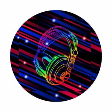 Imagem de Painel de Tecido Sublimado Redondo Música Fone Balada Neon Cores Arco 