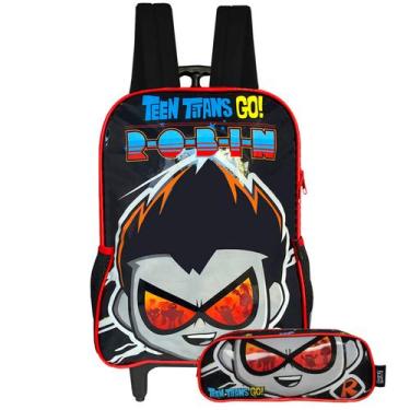 Imagem de Kit Mochila Escolar De Rodinhas Com Estojo Robin Teen Titans - Luxcel,
