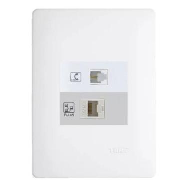 Imagem de Conjunto Placa 4x2 Com Tomada RJ45 8 Vias + RJ11 4 Vias Fame