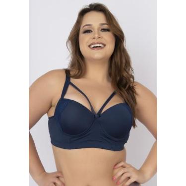 Imagem de Sutiã Plus Size Reforçado com Bojo Renda e Strappy - WLS Modas, Marinh