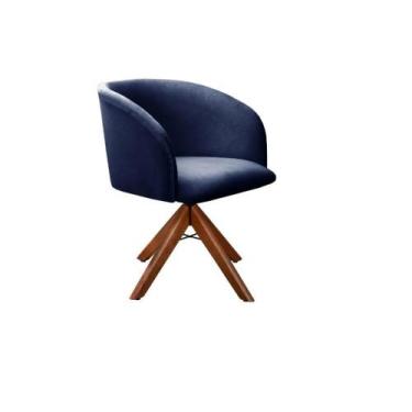 Imagem de Poltrona Decorativa Atenas Pé Giratório em Madeira Facilita Decor, Azu