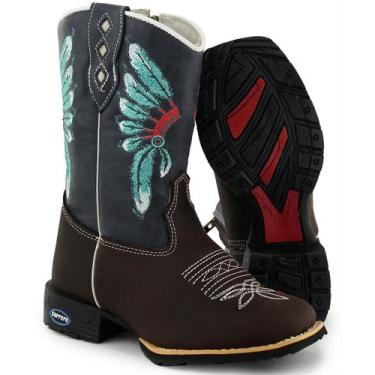 Imagem de Bota Texana Infantil Em Couro Bordado Indio - Carrero Boots, 35