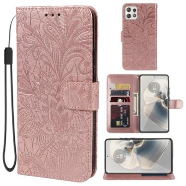 Imagem de Gufuwo Capa para Moto Edge 50 Pro, capa carteira Motorola Edge 50 Pro, capa de celular flip de couro PU de flor de renda com suporte para cartão de crédito para Motorola Edge 50 Pro 5G ouro rosa