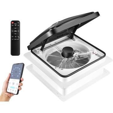 Imagem de Starvent Ventilador de ventilação de teto RV 10 velocidades 12V termostato sensor de chuva alimentado por elevação remoto e temporizador de controle de aplicativo, 35,5 x 35,5 cm, reversível