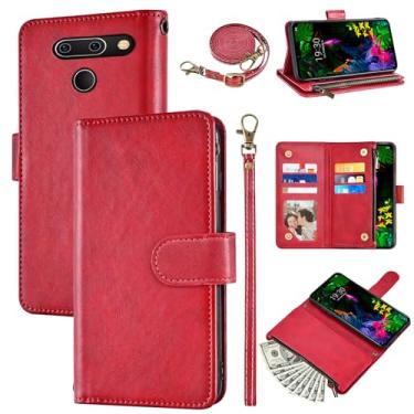 Imagem de Furiet Capa carteira para LG G8 ThinQ com alça de pulso e alça de ombro PU couro flip elegante 6 porta-cartões bolso dinheiro acessórios celular capa para celular para LGG8 Thin Q G 8 LG8 G8thinq