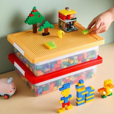 Imagem de Caixa organizadora de brinquedos para Lego, caixa de armazenamento de brinquedos com tampa de placa de construção e bandeja removível, armazenamento de blocos de construção, caixas organizadoras de
