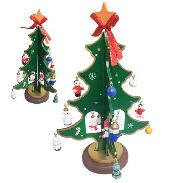 Imagem de Mini Arvore de Natal Enfeite Natalino Madeira Arvore Papai Noel Boneco de Neve Descoraçao Mesa Estante Festa Fim de Ano Casa Trabalho Celebraçao