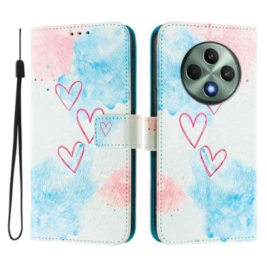 Imagem de Capa carteira para Oppo Reno12 F, 3 compartimentos para cartão, 1 compartimento para dinheiro, capa flip de couro PU com padrão fofo, capa com fivela magnética à prova de choque, compatível com sem