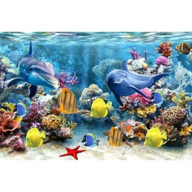 Imagem de Painel de Lona Fundo do mar Golfinhos e peixes - 300x200cm - Fabrika d