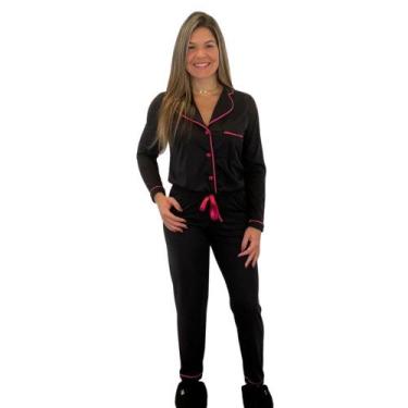 Imagem de Pijama Americano Adulto Feminino Aberto Longo Inverno Manga Longa C/Bo