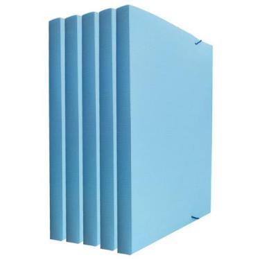 Imagem de Kit 5 Pastas Aba Elástico Ofício Lombo 2cm Linho Serena Dello, Azul Pa