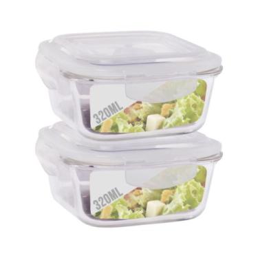 Imagem de Conjunto 2 Potes Vidro 320ml Hermético 4 Travas Alimentos - QUALITY HO