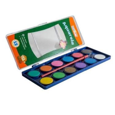 Imagem de Estojo Aquarela 12 Cores  Escolar Tinta e Pincel Para Personalizar - l