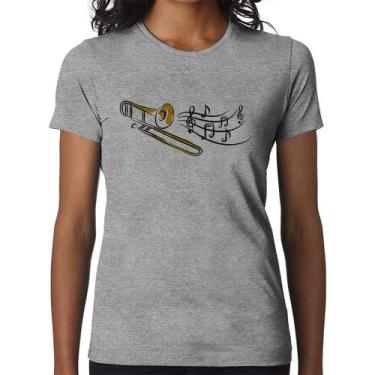 Imagem de Baby Look Trombone Notas Musicais - Foca na Moda, Cinza, P