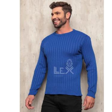 Imagem de Sueter Masculino Canelado Blusa de Frio Tricot - LEX, M, Azul royal
