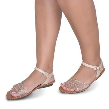 Imagem de Sandália Rasteira em Couro Nude strass - Flor d'couro, 38