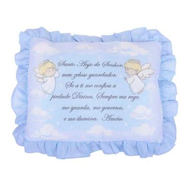 Imagem de Travesseiro Bebê Oração Santo Anjo 28x35cm Luxo Com Babado - Dugu, Azu