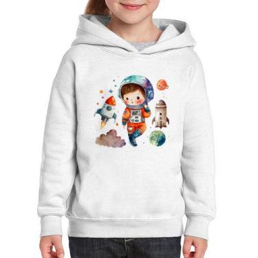 Imagem de Moletom Infantil Astronauta Criança e Foguetes - Foca na Moda, Branco,