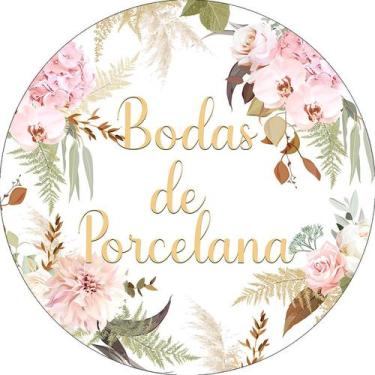 Imagem de Painel De Festa Redondo 1,50x1,50 - Flores Bodas de Porcelana 033 - Vi