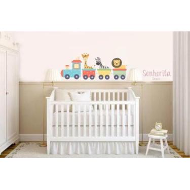 Imagem de Adesivo De Parede Quarto Infantil Berçário Animais Trem - pinkie