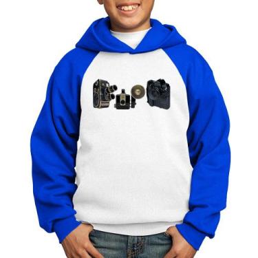 Imagem de Moletom Infantil Câmeras Vintage - Foca na Moda, Branco, Azul, 12
