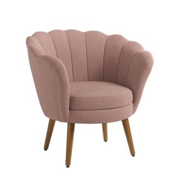 Imagem de Poltrona Decorativa Pétala Sala de Estar Tecido Veludo Rose Kimi Desig