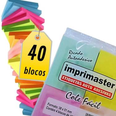 Imagem de 40 blocos Adesivos Post It Cole Fácil 38x50mm Coloridos 100 folhas cad