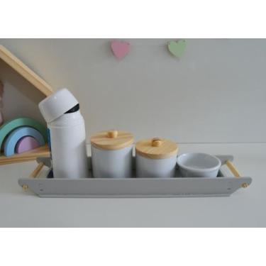 Imagem de Kit Higiene Porcelana Bebê K160 Bandeja Azul Rosa Safari Branco Cinza 