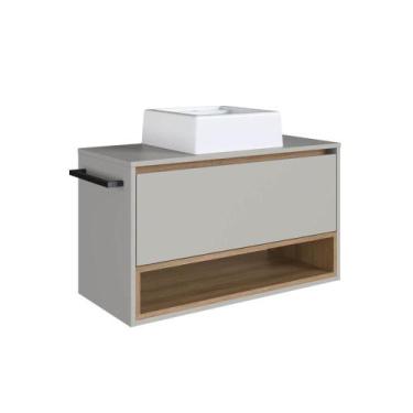 Imagem de Gabinete Suspenso 80cm Mel Arenas com Cuba 1 Nicho 1 Porta e Toalheiro