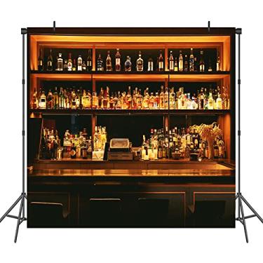 Imagem de PHMOJEN Pano de fundo para fotos de bar, vinil, 1,5 x 1,5 m, vinho, café, restaurante, prateleira de bebidas, cenários fotográficos, para festas de amigos, clubes urbanos, salas de palestras, fotos,