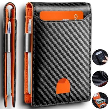 Imagem de Carteira Fibra De Carbono Porta-Cartões Masculina Preta Mágica Tripla 